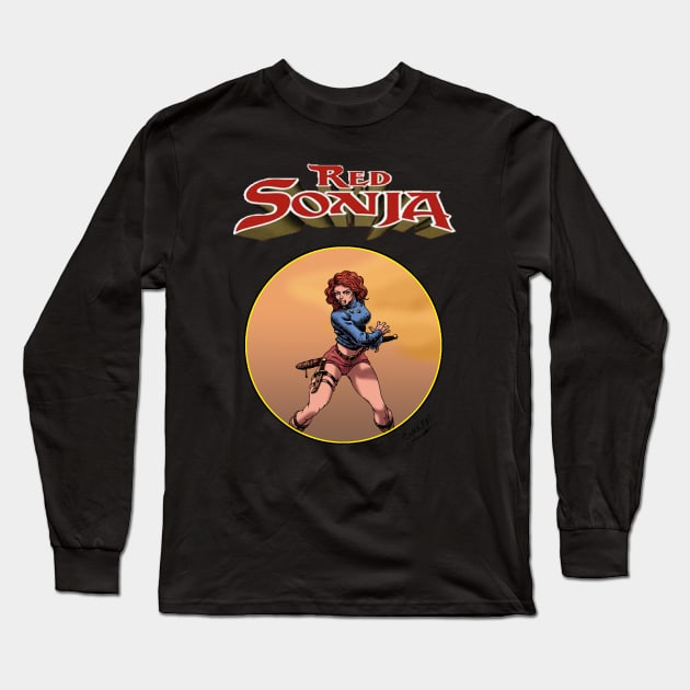 Red Sonja warrior girl Long Sleeve T-Shirt by Tomas Aranda T-Shirts